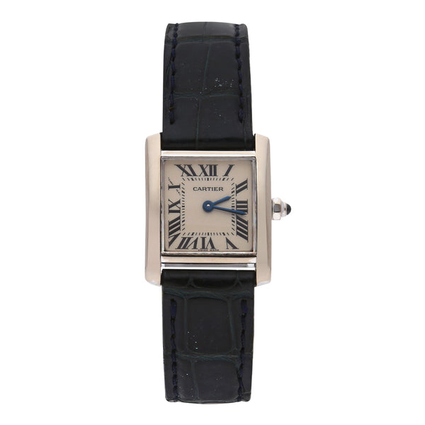 Reloj Cartier para dama modelo Tank Francaise caja en oro blanco 18 kilates.