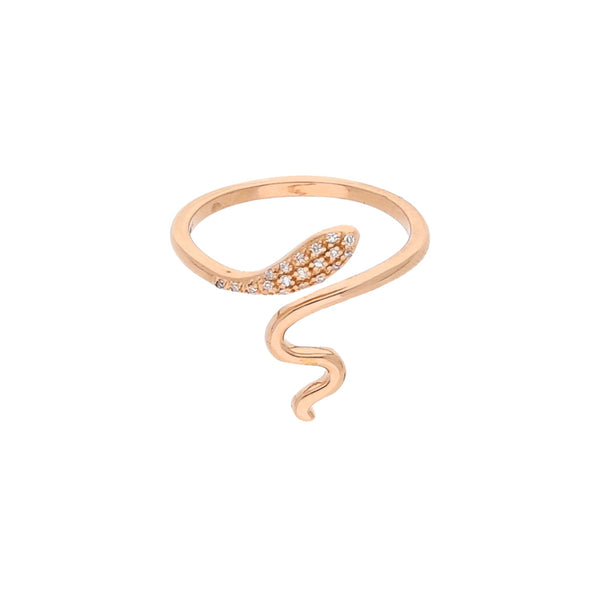 Anillo abierto motivo serpiente con diamantes en oro rosa 18 kilates.