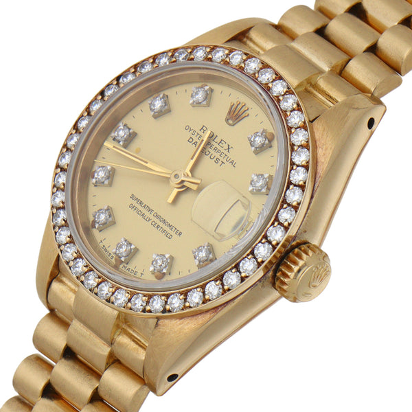 Reloj Rolex para dama modelo Oyster Perpetual DateJust en oro amarillo 18 kilates.