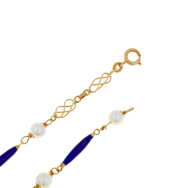 Collar eslabón combinado con perlas y esmalte en oro amarillo 18 kilates.