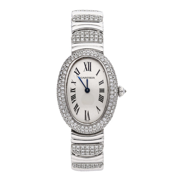 Reloj Cartier para dama modelo Baignoire en oro blanco 18 kilates.