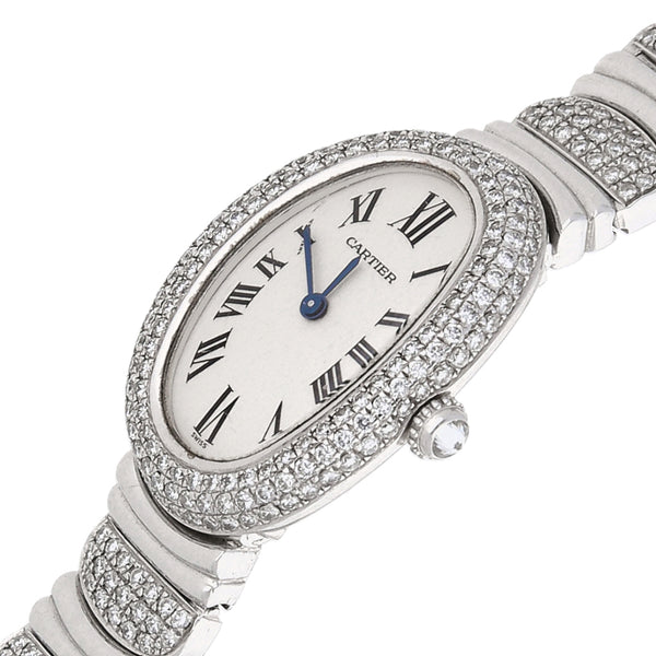 Reloj Cartier para dama modelo Baignoire en oro blanco 18 kilates.