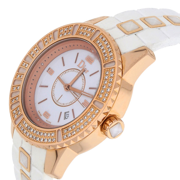 Reloj Dior para dama modelo Christal caja y vistas en oro rosa 18 kilates.