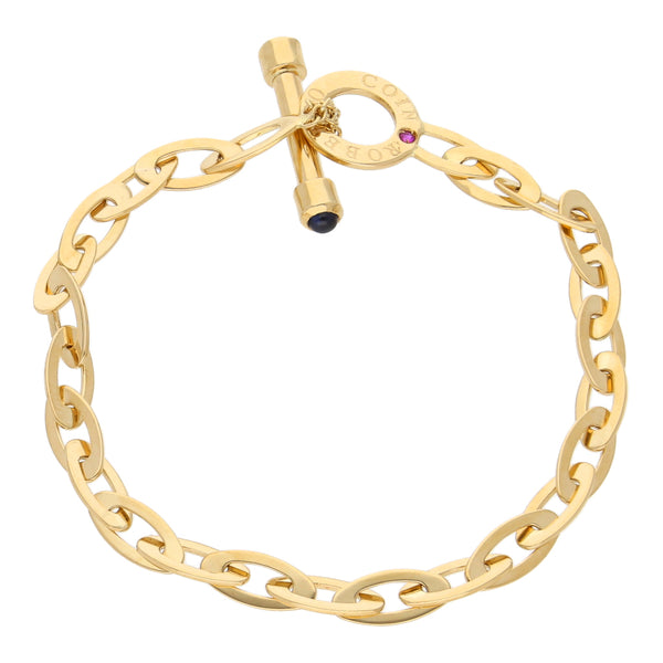 Pulsera eslabón cruzado en oro amarillo 18 kilates.