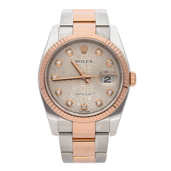 Reloj Rolex para dama modelo Oyster Perpetual DateJust vistas oro rosado 18 kilates.