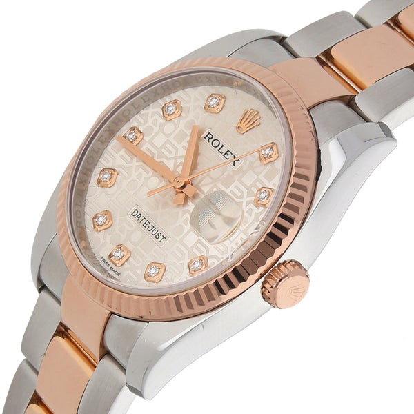 Reloj Rolex para dama modelo Oyster Perpetual DateJust vistas oro rosado 18 kilates.