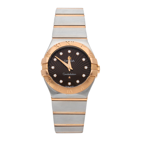 Reloj Omega para dama modelo Constellation vistas en oro rosa 18 kilates.