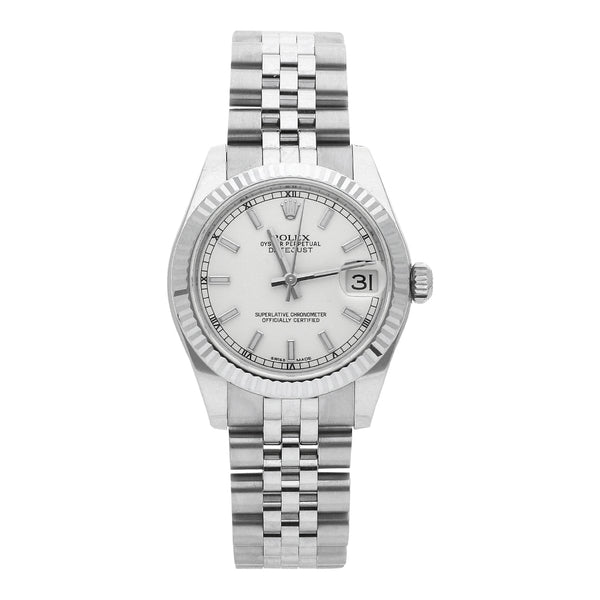 Reloj Rolex para dama/unisex modelo Oyster Perpetual DateJust bisel en oro blanco 18 kilates.